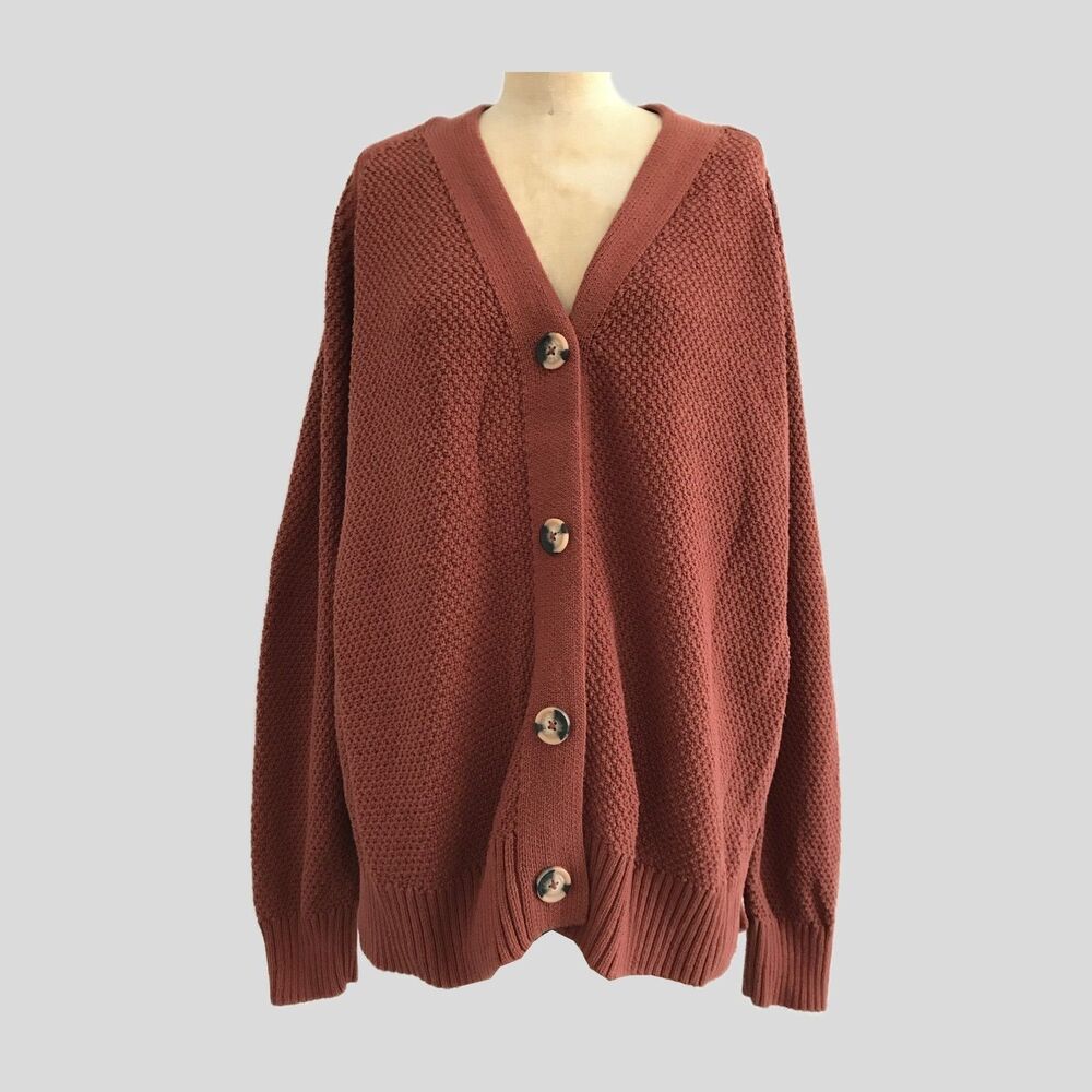 GAP Textured Cotton Long Sleeve Red Brown Cardigan Sweater Women's Size XL